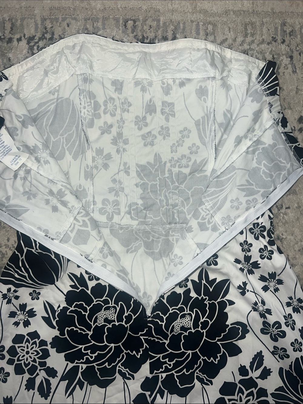 B. Smart Vintage Y2K Strapless Black & White Floral Belted Cotton Dress,Size 12 - Picture 7 of 9